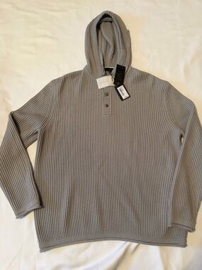 Ted Baker Men's Hooded Ribbed Knit Sweater in Light Gray